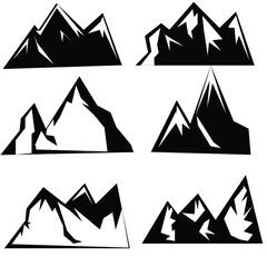 Mountain vector icons set. Set of mountain silhouette elements. Outdoor icon snow ice mountain tops, decorative symbols isolated. Camping mountain logo, travel labels, climbing or hiking badges1 2 2