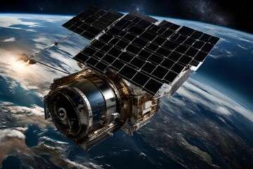 Satellite in orbit capturing high-resolution images of Earth - Powered by Adobe