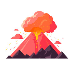 Vector illustration of volcano eruption with lava splashes and clouds of ash. Volcano in a flat style isolated on a white background.