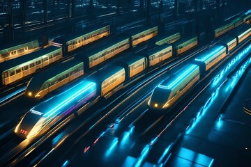 imagine Futuristic transportation system with magnetic levitation trains and automated vehicles - obrazy, fototapety, plakaty