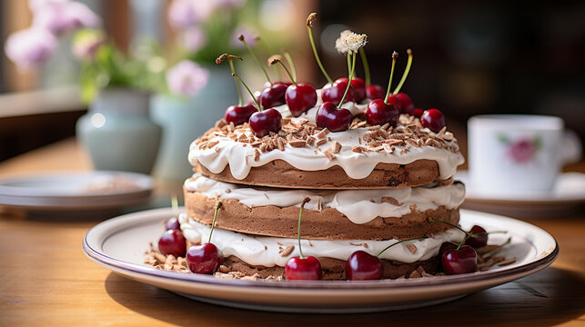 cake with cherry HD 8K wallpaper Stock Photographic Image