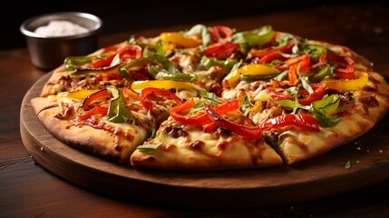 Dive into the delicious details of a California Veggie Pizza, where tomatoes, bell peppers, and artichokes create a symphony of taste and texture.
