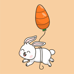 cute bunny flying with carrot balloon