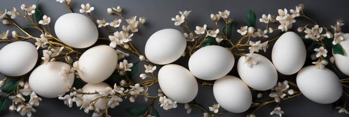 Easter White Eggs Pattern On Background, Banner Image For Website, Background abstract , Desktop Wallpaper