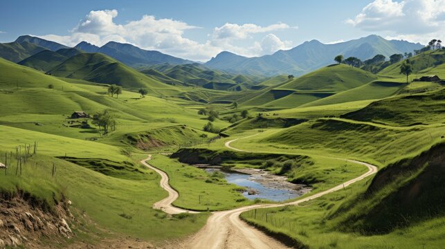 Beautiful Summer Spring Panoramic Rural Landscape, HD, Background Wallpaper, Desktop Wallpaper