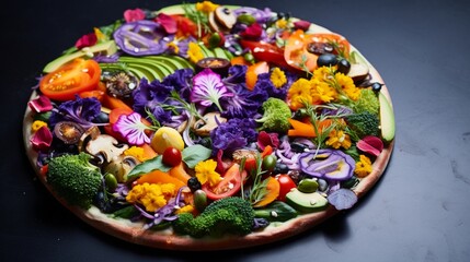 Explore the symphony of colors in a California Veggie Pizza, a gastronomic masterpiece that mirrors...