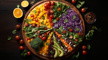 Obraz na płótnie Canvas Explore the symphony of colors in a California Veggie Pizza, a gastronomic masterpiece that mirrors the diversity of the Californian landscape.