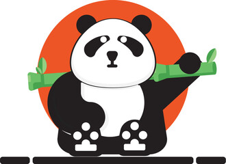 Sitting panda holding bamboo in the left hand