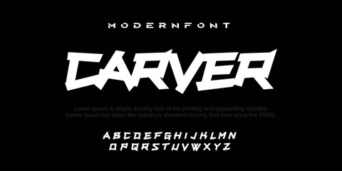 Carver Modern abstract digital alphabet font. Minimal technology typography, Creative urban sport fashion futuristic font and with numbers. vector illustration - obrazy, fototapety, plakaty
