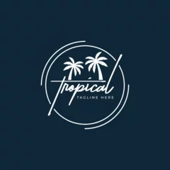 Fotobehang Tropical wordmark logo design creative text logo ocean palm tree  © sowikot