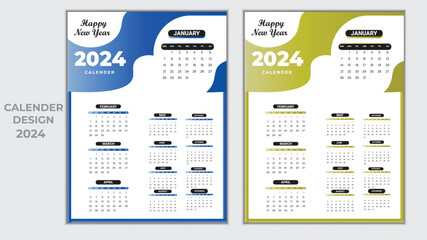 2024 Calendar Planner Template, Vector layout of a wall or desk simple calendar with week start Monday.