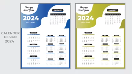 Fotobehang 2024 Calendar Planner Template, Vector layout of a wall or desk simple calendar with week start Monday. © tjxvact