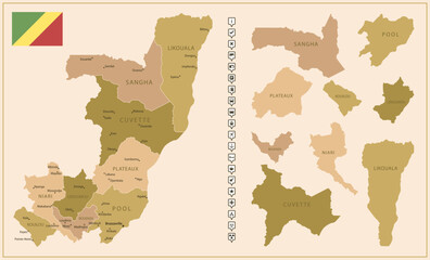 Republic of the Congo - detailed map of the country in brown colors, divided into regions.