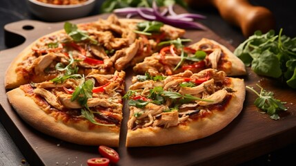 Thai Chicken Pizza on a marble serving board with ingredients neatly arranged, creating an elegant and appetizing composition.