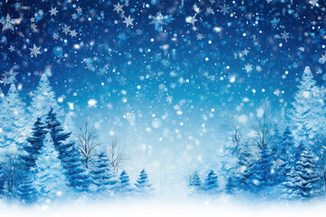 Winter christmas background with trees and snow