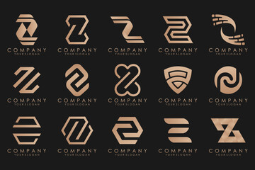 Set of abstract letter z logo design. icons for business of luxury elegant, simple with gold color