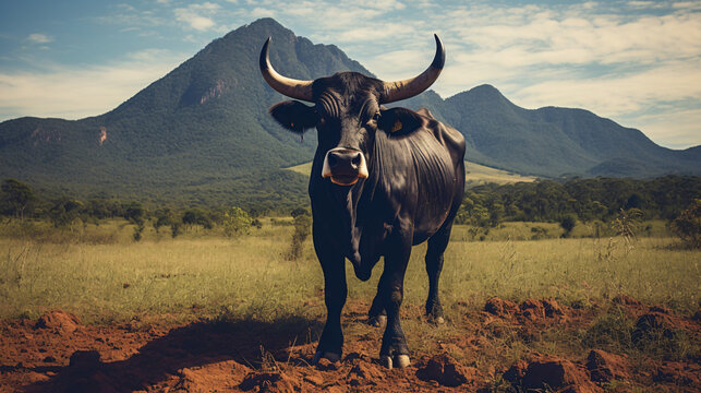 Photograph of a Nellore bull in a Brazilian pasture.