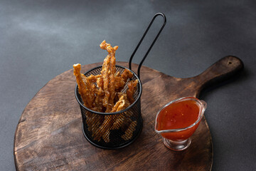 beer appetizers on a dark background