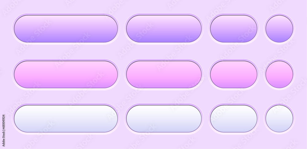 Aufkleber buttons purple color collection, interesting navigation panel for website with soft pastel colors.