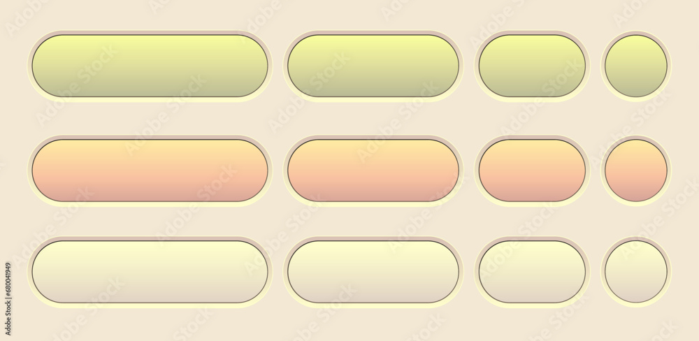 Poster buttons yellow orange color collection, interesting navigation panel for website with soft pastel co