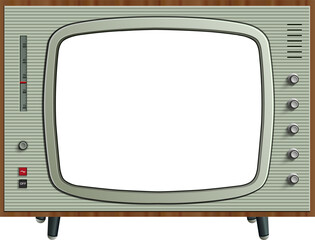 Retro TV icon with empty screen isolated on white, 3d vintage illustration.