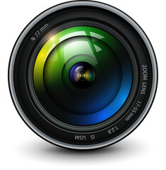 Camera photo lens, 3d icon illustration.
