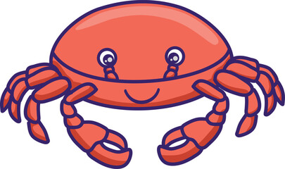 Crab cartoon illustration Isolated on transparent background. Red Crab vector character smiling with big claws for kids or children character
