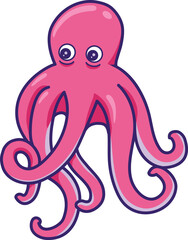  Octopus cartoon illustration isolated on transparent background. Cute Pink Octopus icon Vector graphic for menu of seafood restaurant, mascot, logo, clipart, label,  packaging in market and store