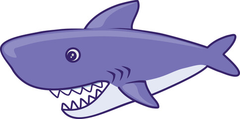Shark cartoon illustration isolated on white. Shark ocean animals, scary jaws, Marine predator fish vector. Good for icon, mascot, logo, sign, print, coloring children book, sticker, clip art, 
