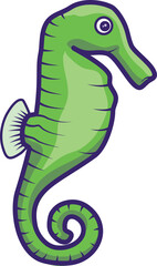Cute cartoon green seahorse. Hippocampus undersea animal vector illustration Isolated on transparent background