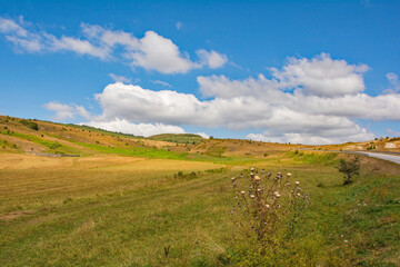 Fototapeta na wymiar The summer landscape near Gornje Ratkovo in the Ribnik municipality of Banja Luka region, Republika Srpska, Bosnia and Herzegovina. Early September
