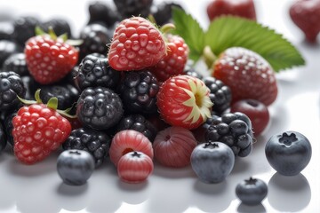 Blackberries, raspberries and blueberries on a white background