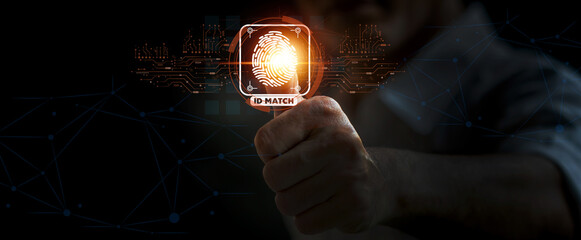 Businessman fingerprint scanning and biometric authentication Cyber ​​Security and Fingerprint...