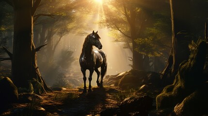 a breathtaking natural phenomenon where the amazing forest horse and the forest itself emit radiant energy.