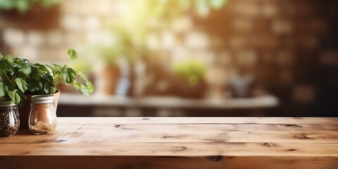 Vibrant Houseplants Bask on a Rustic Wooden Table, generative ai