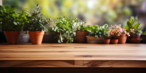 Fototapeta na wymiar Vibrant Houseplants Bask on a Rustic Wooden Table, generative ai