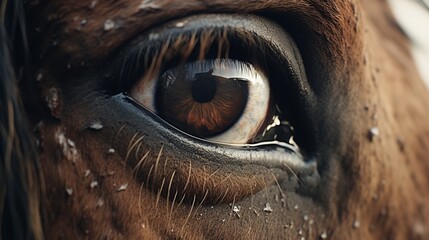 A close-up of a horse's eye, showcasing its depth and soulful expression.