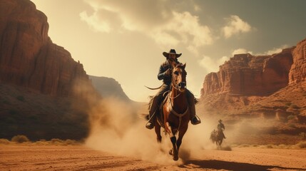 A cowboy and his horse perform a mesmerizing routine of breathtaking horseback riding maneuvers.