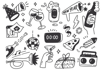 Set of Hand Drawn New Year Doodle - 680045790