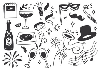 Set of Hand Drawn New Year Doodle - 680045792