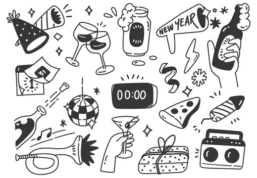 Set of Hand Drawn New Year Doodle