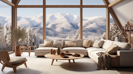 Modern Living Room with Scenic View, generative