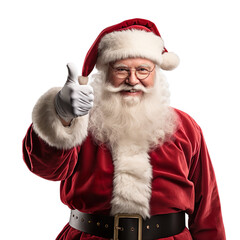 Santa Claus hand showing positive sign, thumb isolated on transparent background.