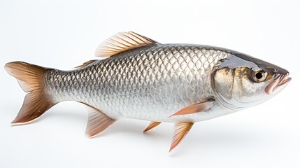 Naklejka premium A Lone Goldfish Gleams Against a Pristine White Background, generative ai