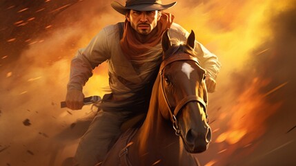 A daring cowboy and his spirited horse conquer a treacherous obstacle course with grace and precision.
