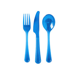 blue plastic cutlery isolated on transparent background,transparency 
