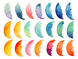 Fototapeta na wymiar A collection of vibrant watercolor brush strokes in a spectrum of rainbow hues