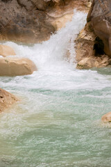 Blue lake in Giresun. The river flows blue due to soda water. Kuzalan nature park. It is located...