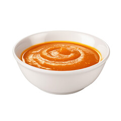 Bowl of hot sauce,orange chilli sauce isolated on transparent background,transparency 