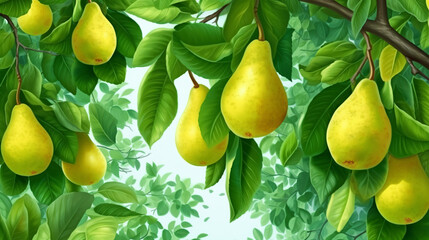 Realistic illustration of a pear tree with leaves